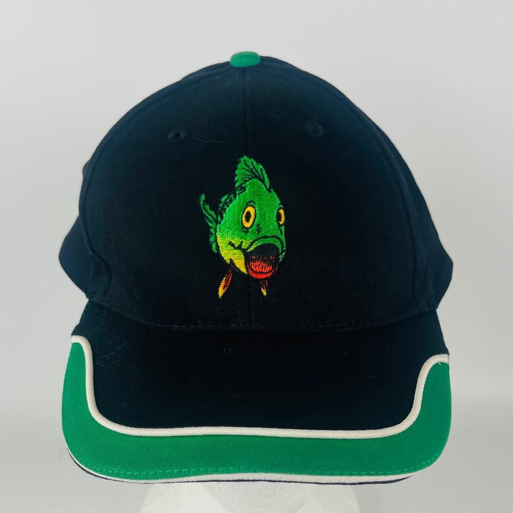 Sun Cap Hat with Embroidered Fish and Green Trim Brim